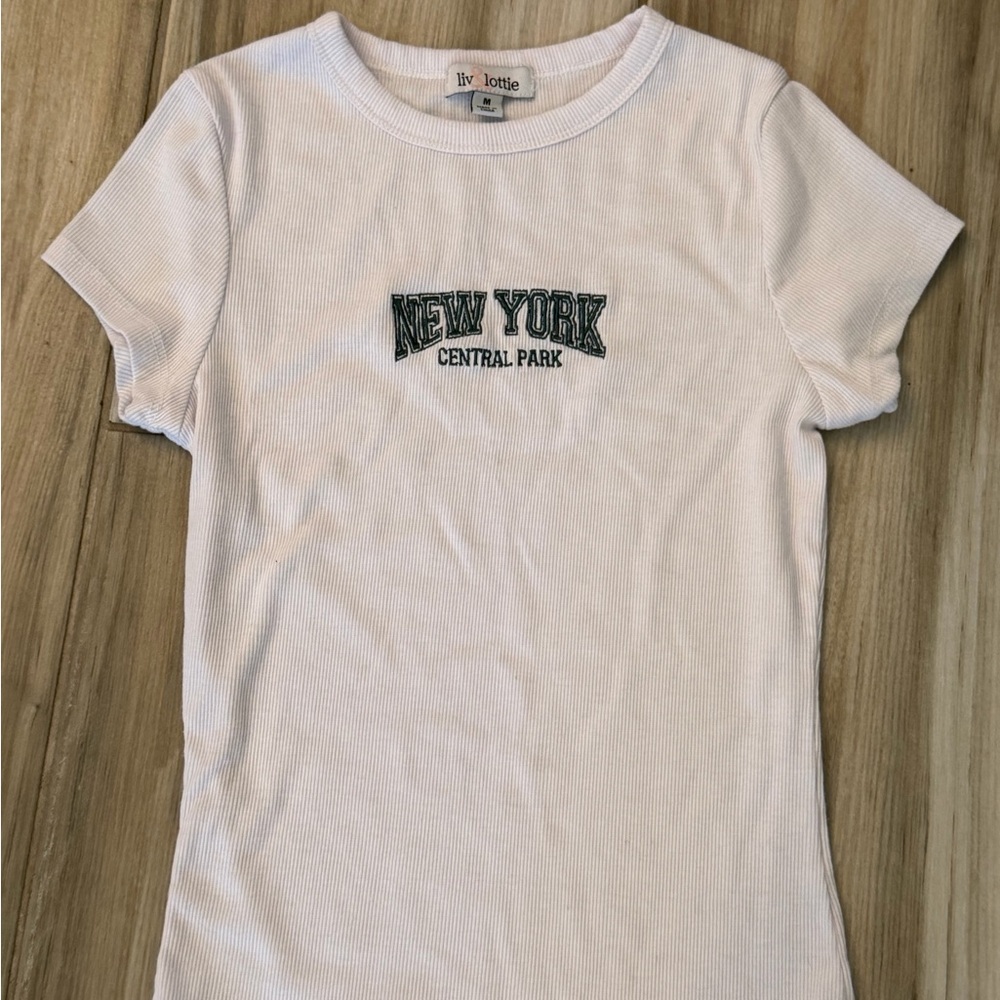 White "New York Central Park" Ribbed Tee